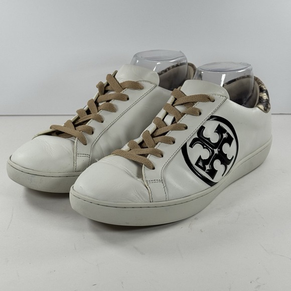 Tory‎ Burch Leigh T-Logo Sneaker Calf Leather/ Stamped Snake Printed Leather 10M - Picture 4 of 10